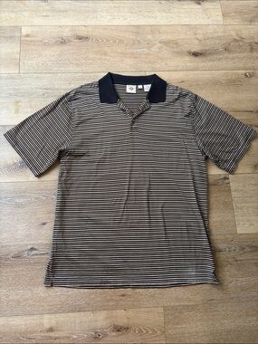 Joseph Abboud Golf Black Collar Striped Polo Shirt